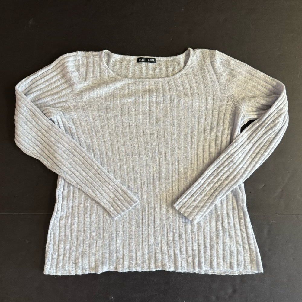 Eileen Fisher-Icy Blue ribbed tencel merino wool and alpaca  sweater.Size S